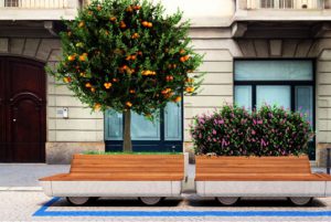 Otro ejemplo de objeto urbano inteligente: banco móvil con vegetación que incluye WiFi, conectores USB e iluminación para la noche con sensores de luminosidad y presencia. Fuente: http://inhabitat.com