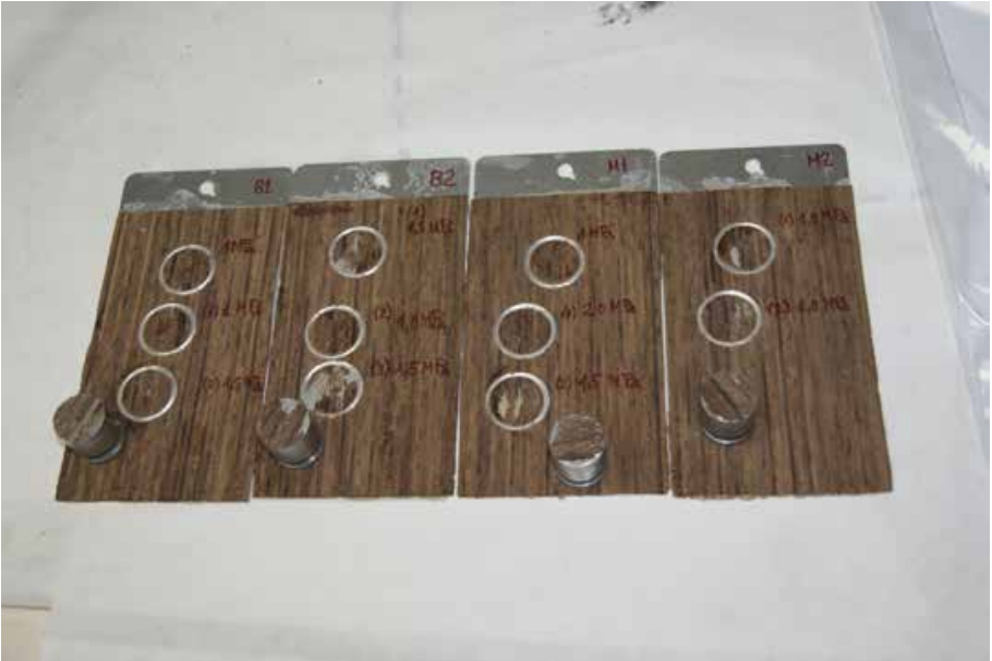 Muestras de aluminio-chapa de madera ensayadas