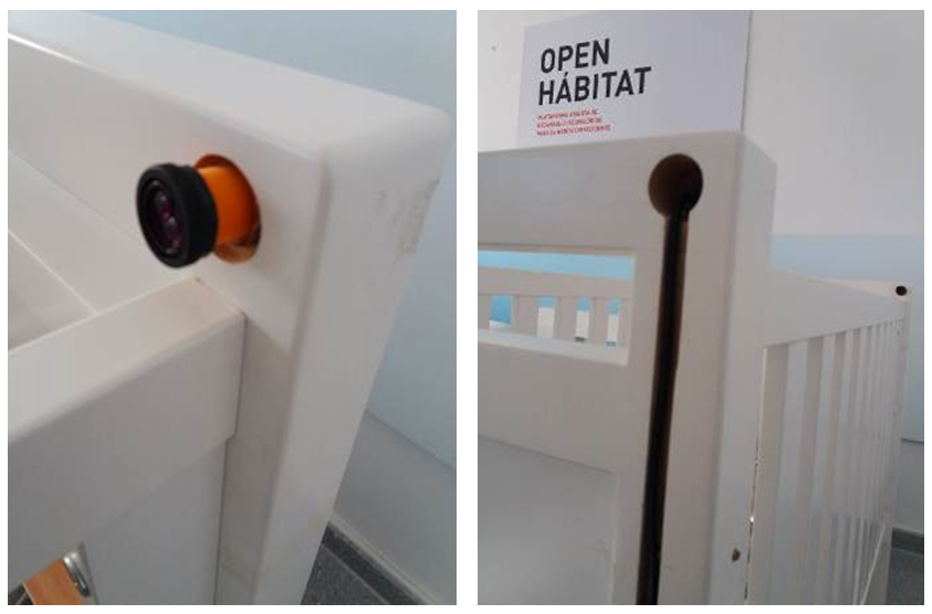 Ejemplo de mecanizados en una cuna para instalar sensor IR y su cableado. AIDIMME. Proyecto Open Habitat.