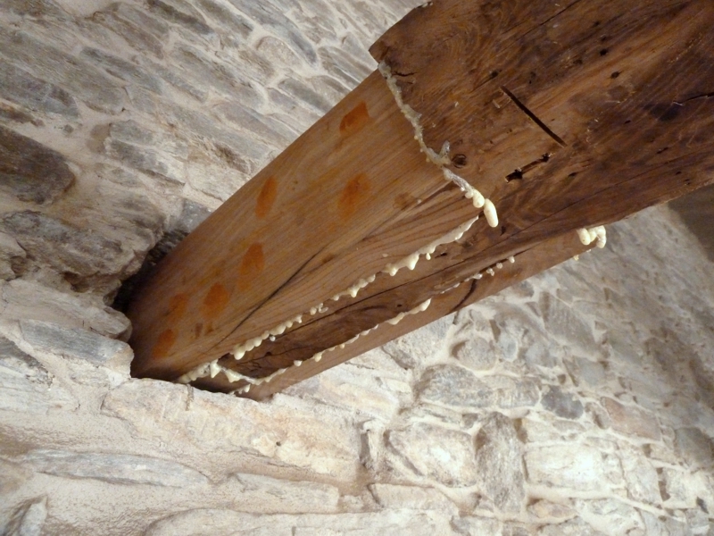 Fotografía 5. Injerto de madera nueva para reforzar la cabeza de una viga de castaño. Fuente: AEstudio Arquitectura y Urbanismo