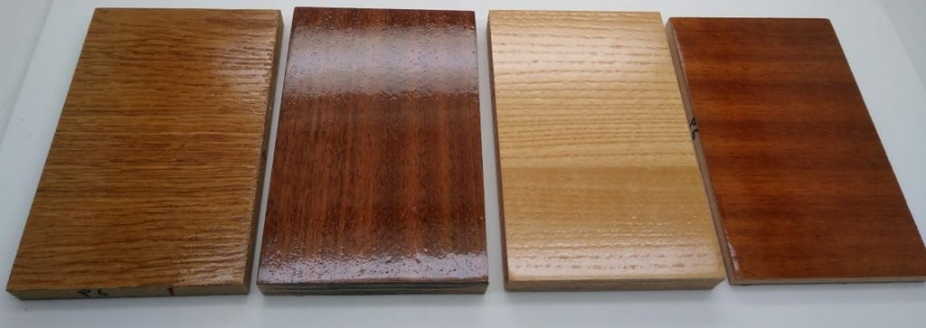Muestras de diferentes especies de madera con recubrimiento solgel.