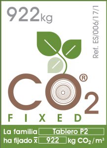 Etiqueta CO2 FIXED para la familia de tableros P2 de Tableros Losán.
