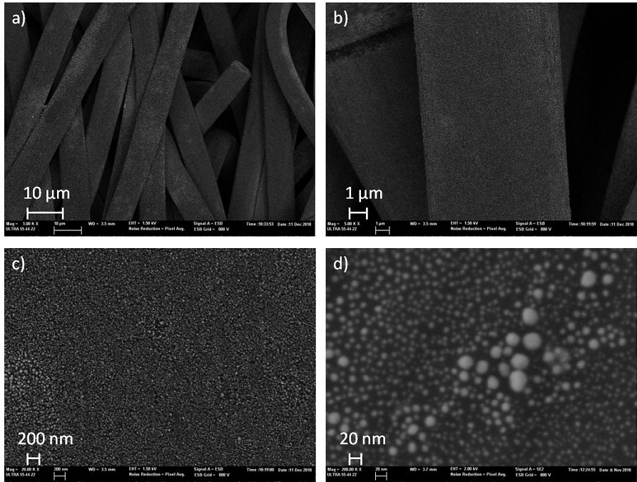 Micrografías de un cátodo recubierto con nanopartículas de Pt.