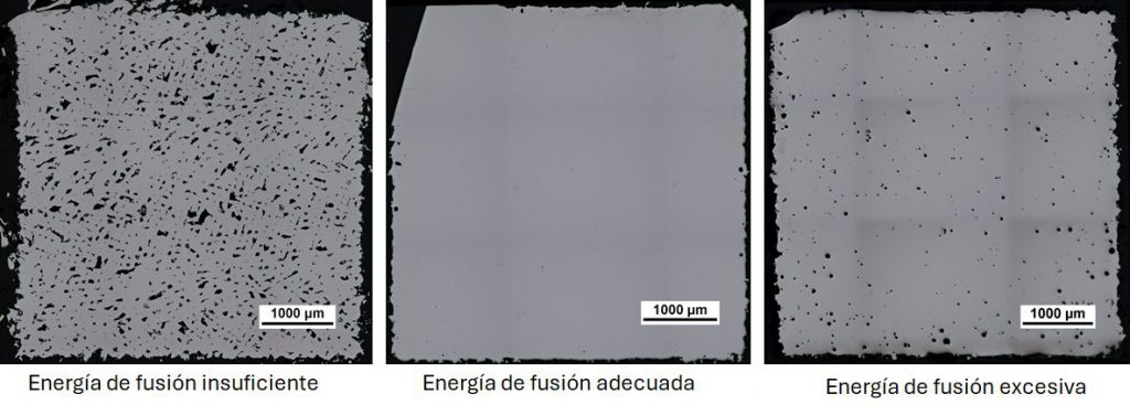Imagen del proyecto IA-GVA: Posible densificación de las muestras en función de la energía de fusión.
